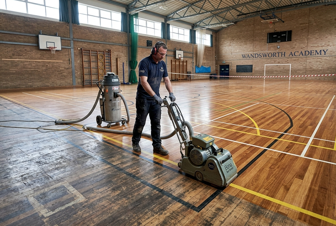 school-sports-hall-floor-sanding-in-wandsworth-sw18